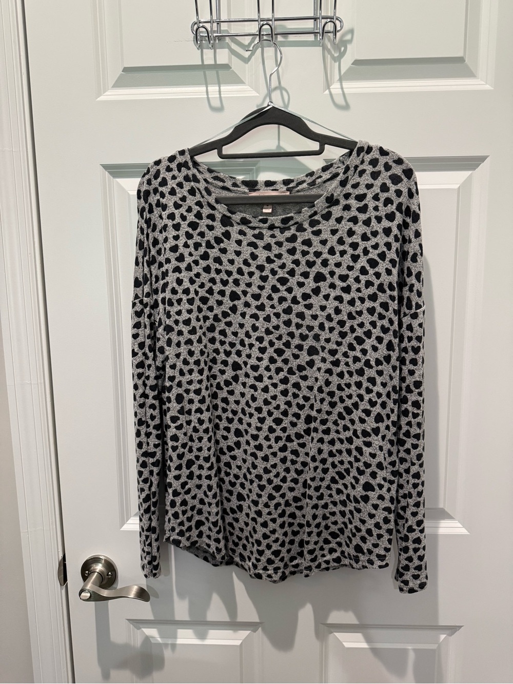 Philosophy Black and Grey Animal Print Hearts Long Sleeve Top